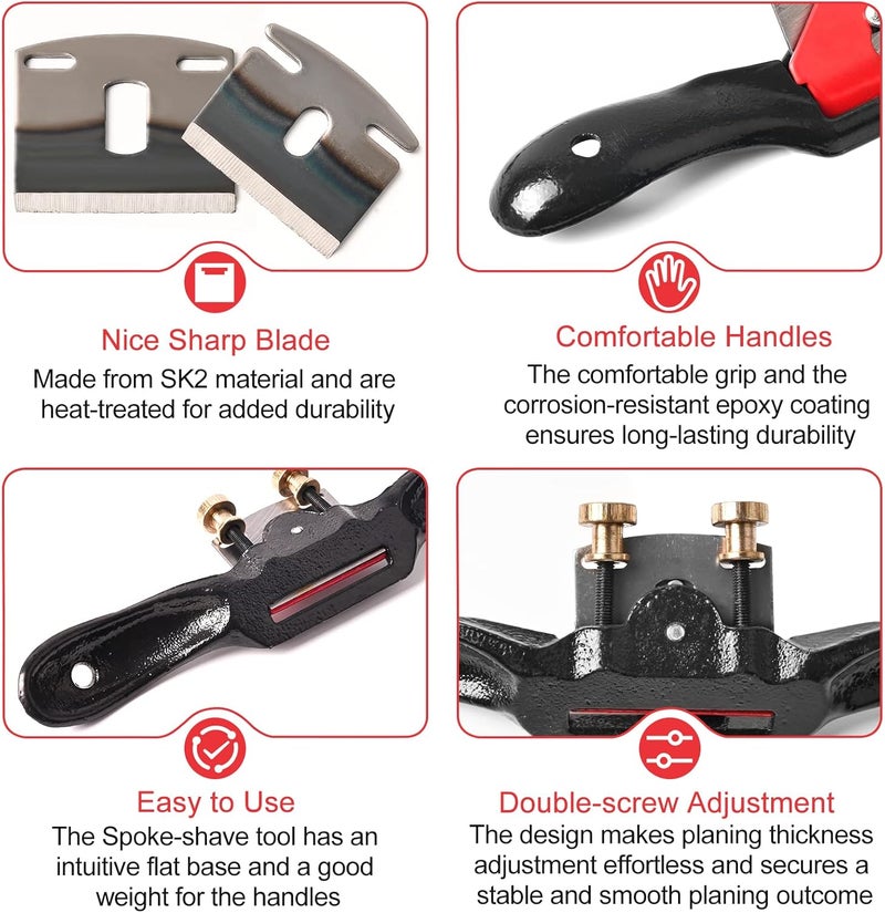 Klmnduo Adjustable Spokeshave Set 2pcs SpokeShave 4pcs Metal Blade and 4-Way Wood Rasp File, Manual Planer with Flat Base, Perfect for Planing, Trimming, Woodworking, Deburring Tools - Image 3